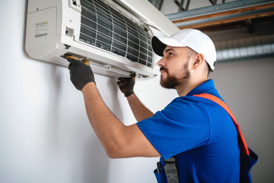 HVAC technician installing a mini split air conditioner in Prescott Valley